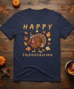 HAPPY FRIENDS•GIVING eye-catching graphic design printed on comfortable cotton t-shirt