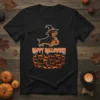 Happy Halloween Dachshund T-shirt with a witch dachshund, pumpkin, and multiple dachshund graphics