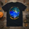 Happy Halloween Mermaid T-Shirt with witch hat, pirate ship, and ocean graphic