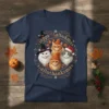 Happy Hallowkmas Hallothanksmas text encircling four cute cats wearing witch hats and Santa hats on a t-shirt