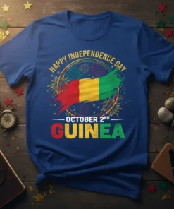 Guinea Independence Day T-Shirt with "Happy Independence Day October 2nd Guinea" text and the Guinea flag graphic