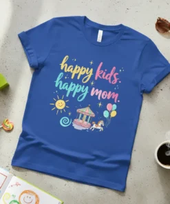 happy kids. happy mom. creative graphic design printed on comfortable cotton t-shirt