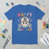 Happy Make Your Mark Dot Day t-shirt with a retro smiley face wearing a dotted hat and peace signs