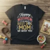 Happy Mother's Day To The World's Best Dog Mom We Woof You text design on a black t-shirt with dog-themed