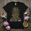 Black t-shirt with gold and floral text reading "Thanks for loving me me ng sleee for walks letting me giving