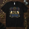 Happy New Year 2026 t-shirt design with champagne glasses, fireworks, and festive accents