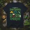 Happy Saint Patrick's 2021 Day t-shirt design with shamrocks, beer, mask, and syringe graphics