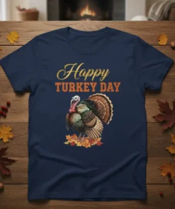 Happy Turkey Day T-Shirt with a vintage turkey illustration and festive text, perfect for Thanksgiving celebrations