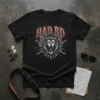 Black t-shirt with "HAD RD ROCK" text above a roaring lion with crossed electric guitars and lightning graphics