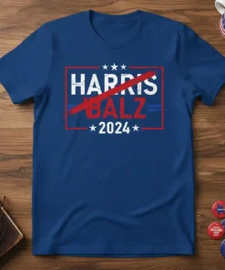 Harris Balz 2024 political statement t-shirt design with red cross-out and stars