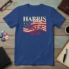 Harris Walz 2024 campaign t-shirt with distressed American flag graphic and campaign text