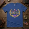 Harris Walz Unity Over Division t-shirt design with diverse hands holding symbols and flags