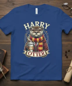 Harry Otter design featuring an otter dressed as a wizard holding a coffee cup and wand, with text "Harry Otter"