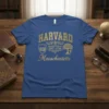 Harvard Est. 1732 Masachussetts college t-shirt in blue with gold distressed text and crest graphic