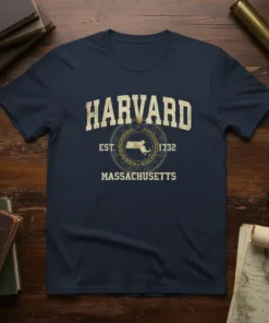 Harvard Massachusetts 1732 vintage college t-shirt with distressed lettering and state outline graphic