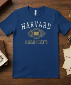 Harvard Massachusetts 1732 vintage college t-shirt design with academic crest and book graphic