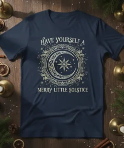 Have yourself a merry little solstice t-shirt with celestial moon and star design, winter solstice celebration apparel