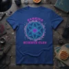Hawkins Science Club text above and below a retro atomic symbol graphic on a blue t-shirt