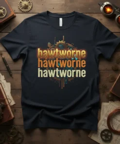 Hawthorne Hawthorne Hawthorne name text in stacked, vintage-inspired font with steampunk gears graphic