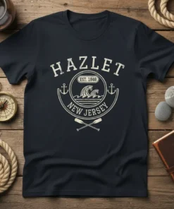 Hazlet New Jersey Est 1848 vintage t-shirt with nautical anchors, waves, and oars graphic
