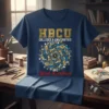 HBCU Colleges & Universities Are Black Excellence text design with a vibrant circular graphic on a navy t-shirt