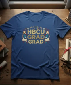 HBCU GRAD GRAD t-shirt with graduation cap and books graphic, celebrating college achievement