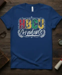 HBCU Graduate t-shirt design with colorful text and laurel wreath, celebrating university alumni achievements