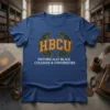 HBCU Historically Black Colleges & Universities text design with laurel wreath on a blue t-shirt