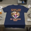 He Didn't Seem Like He Needed His Gabapentin Today cat t-shirt design with orange text and a laughing cat graphic