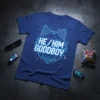 HE / HIM GOOD BOY t-shirt with blue wolf graphic and digital circuit design, displaying pronouns
