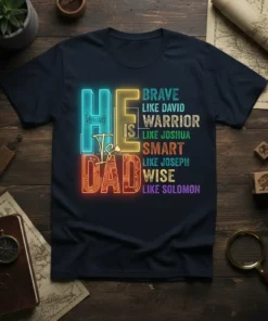 HE IS DAD BRAVE text design featuring creative typography on quality t-shirt