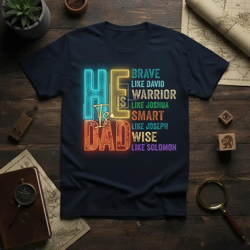 HE IS DAD BRAVE quote printed with creative illustration on quality cotton blend t-shirt design