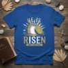 He Is Risen Matthew 28:6 Christian Easter T-Shirt design with empty tomb graphic and sunburst effect