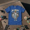 HE IS RIZZIN' t-shirt design with Jesus as a skater holding a skateboard in a skatepark