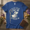 Christian t-shirt with "He Left The 99 The 99 To Rescue Me" text and a sheep graphic, designed for faith-based