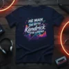 He Man The Myth Kendrick The Legend text design on a navy t-shirt with retro graphics and vibrant colors