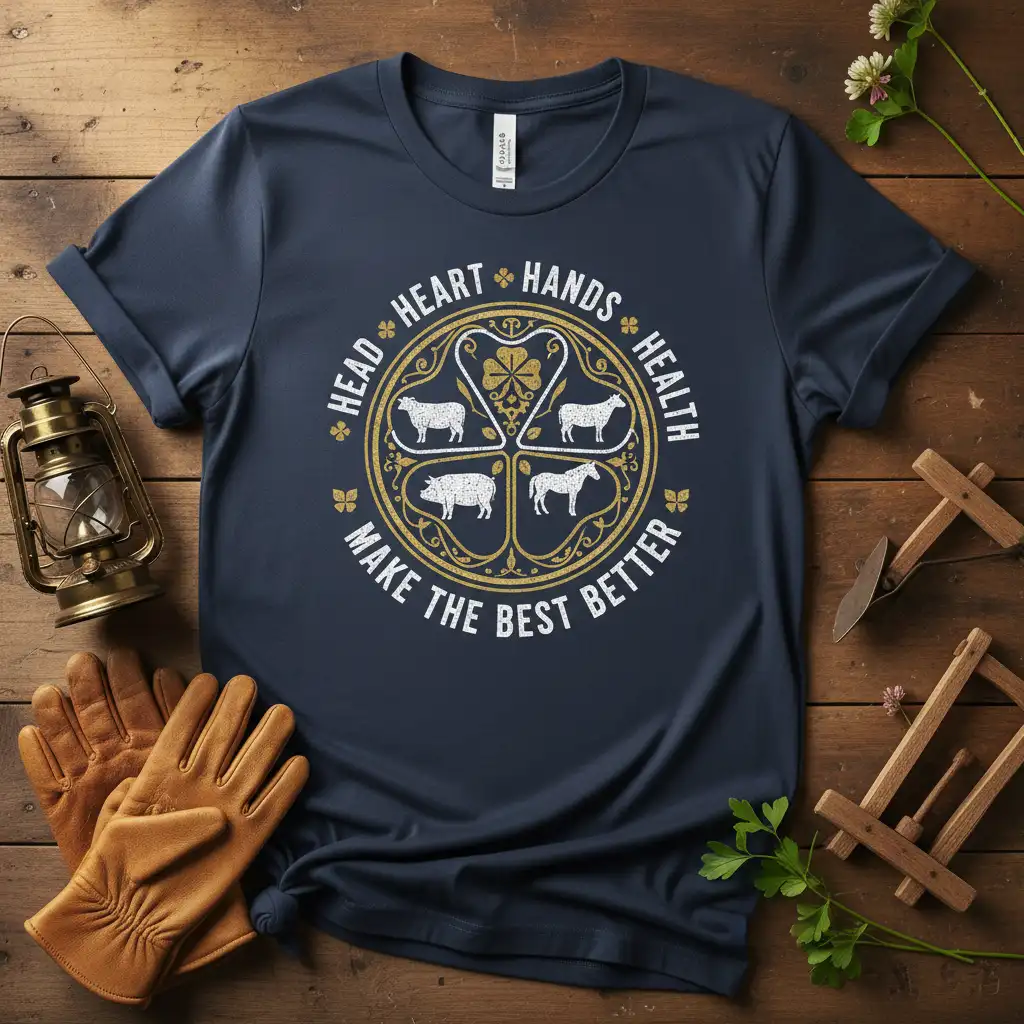 Head Heart Hands Health Make The Best Better quote with farm animals on a navy blue shirt