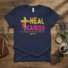 Christian T-Shirt with "HEAL CANCER for nothing is impossible with God -LUKE 1:37" text and gold cross with pink ribbon