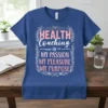 Health Coaching is My Passion My Pleasure My Purpose quote on a blue t-shirt, framed by laurel leaves and stars