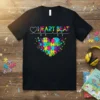 Black t-shirt with "HEART BEAT" text and a colorful puzzle heart graphic, representing autism awareness