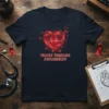 Heart Disease Awareness T-Shirt with red ribbon heart graphic and EKG line