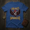 Heart Warrior t-shirt design with a stylized anatomical heart, black wings, and bold yellow text