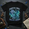 Heart of a Wolf Soul of a Dragon t-shirt design featuring a blue wolf and green dragon with glowing wings