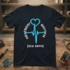 Heartbeat Rhythm ECG Data t-shirt design featuring a neon blue EKG line forming a heart and the text "HEARTBEAT RHYTHM