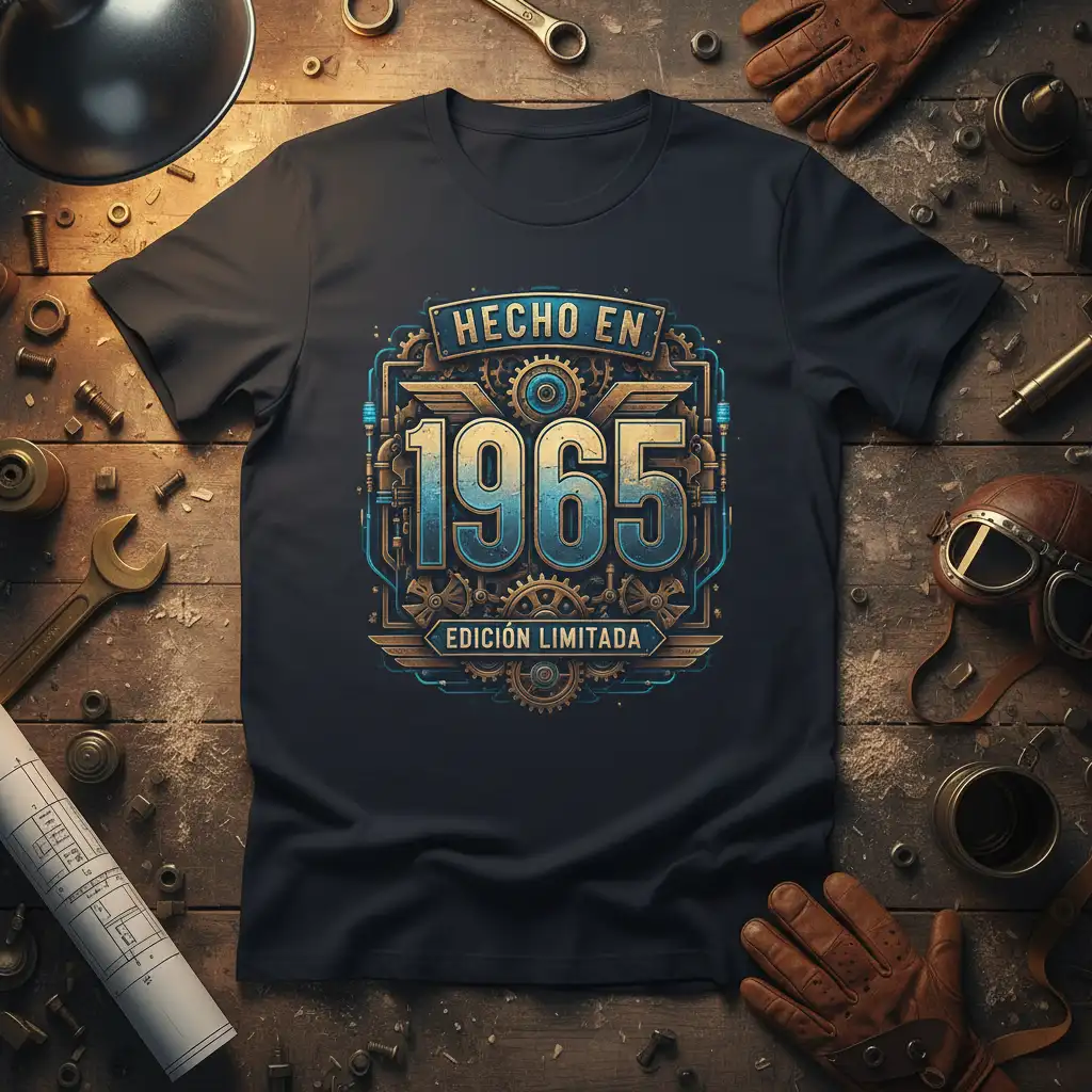 Hecho En 1965 Edición Limitada vintage tee with industrial gears and retro styling