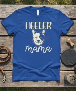 Heeler Mama t-shirt design featuring the words "Heeler Mama" and a graphic of an Australian Cattle Dog's face
