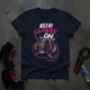 Heels Off Gloves On text with black boxing gloves graphic on a navy t-shirt