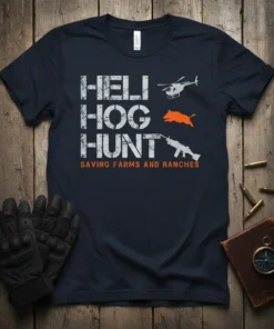 HELI HOG HUNT SAVING text design featuring bold typography on quality t-shirt