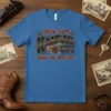 Hello from Kansas City Heart of America Missouri text with winged heart graphic on blue t-shirt