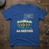 T-shirt with text "Hello, My Name Is Todd and I'm a Battery. AA Meeting" featuring cartoon AA batteries with lightning